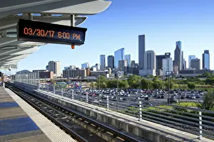 Rail Line Prints: Texas, Houston, Elevated MetroRail Red Line Station, Near Northside Neighborhood, Skyline