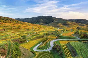Baden Wuerttemberg Prints: Texas Pass at the Kaiserstuhl with a view of the vineyards in autumn