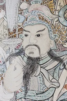 Warrior Prints: Thailand, Bangkok, Ko Ratanakosin Area, Wat Pho, wall painting of Thai warrior