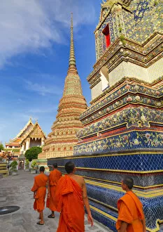 Vertical Gallery: Thailand, bangkok, Monks walking through Wat Pho