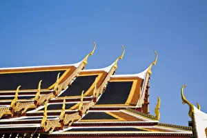 Land Mark Prints: Thailand, Bangkok. Roof detail at Wat Phra Kaew (Temple of the Emerald Buddha)