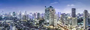 Indochina Prints: Thailand, Bangkok, Silom Area, high angle skyline view, dusk