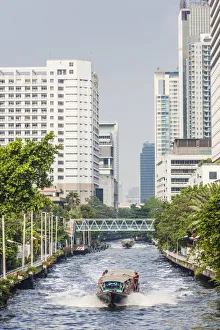 Water Taxi Prints: Thailand, Bangkok, Sukhumvit Area, Klong Saen Saeb, canal and water taxi