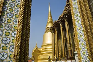 Land Mark Prints: Thailand, Bangkok. Temple architecture at Wat Phra Kaew (Temple of the Emerald Buddha)