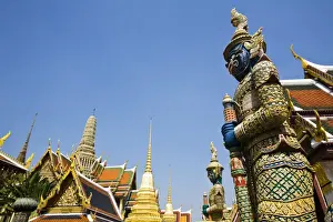 Land Mark Prints: Thailand, Bangkok. Thotkhirithon (demon guardian or Yaksha) at Wat Phra Kaew