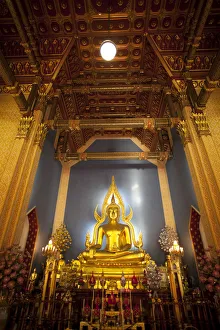 Thailand, Bangkok, Wat Benchamabophit, Buddha Statue in the Marble Temple