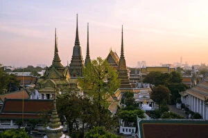 Images Dated 24th June 2014: Thailand, Bangkok. Wat Pho complex, elevated view, at sunrise