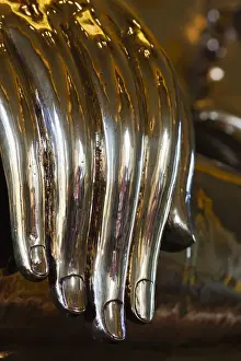 Hand Prints: Thailand, Bangkok, Wat Trimit aka Golden Buddha Temple, Hand Detail of Golden Buddha