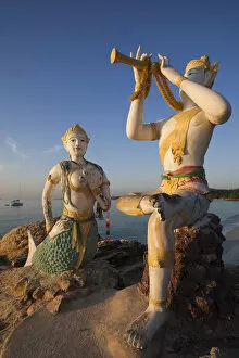 Images Dated 7th January 2010: Thailand, Ko Samet, Saikaew Beach, Flute Player and Mermaid Statue