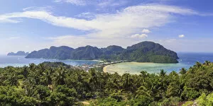 Thailand, Krabi Province, Ko Phi Phi Don Island, View of Ao Ton Sai and Ao Lo Dalam