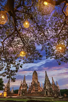 Images Dated 28th February 2022: Thailand, Phra Nakhon Si Ayutthaya, Ayutthaya, Wat Chai Watthanaram, illuminated at night