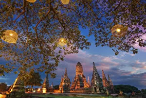 Images Dated 28th February 2022: Thailand, Phra Nakhon Si Ayutthaya, Ayutthaya, Wat Chai Watthanaram, illuminated at night