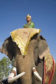 1 Person Prints: Thailand, Surin, Surin. Suai mahout and his elephant in costume dress during the Surin Elephant Roundup festival