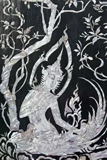 Images Dated 13th March 2012: Thailand, Trat Province, Koh Chang, Wat Klong Prao, Mother of Pearl Inlay Door Decoration
