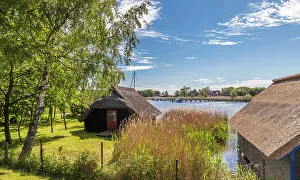 Prerow Prints: Thatched boat houses at the Bodden harbour of Prerow