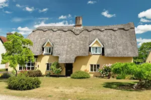 Suffolk Prints: Thatched Cottage, Cross Green, Suffolk, England