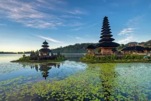 Hinduism Prints: Thatched Meru (pagoda) at Ulun Danu Beratan Temple
