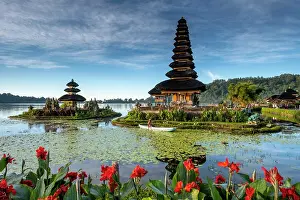 Hinduism Prints: Thatched Meru (pagoda) at Ulun Danu Beratan Temple