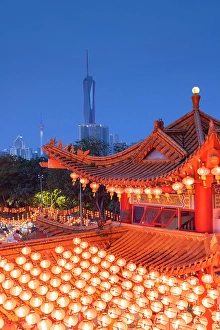 Kuala Lumpur Prints: Thean Hou Temple and Merdeka 118 at dusk, Kuala Lumpur, Selangor, Malaysia