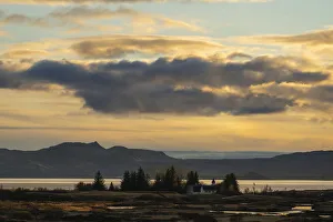 Thingvallakirkja church at sunset, Thingvellir National Park, UNESCO, South Iceland