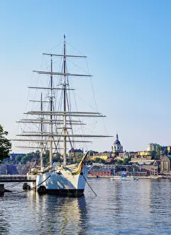 Stockholm County Prints: Three-masted Sailing Vessel called Af Chapman on Skeppsholmen Island