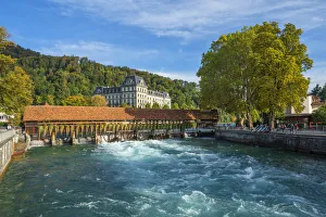 Art Museum Prints: Thun with Scherzligschleuse and River Aare, Berner Oberland, Switzerland