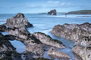 South Hams Prints: Thurlestone Rock from the rocky ledges of South Milton Sands