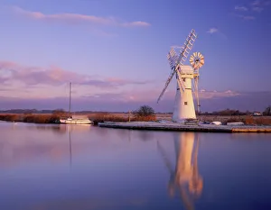 Thurne Mill Reflecting in River Thurne, Norfolk Broads National Park, Norfolk, England