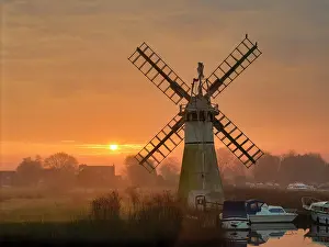 Atmosphere Prints: Thurne Mill at Sunrise, Thurne, Norfolk Broads National Park, England