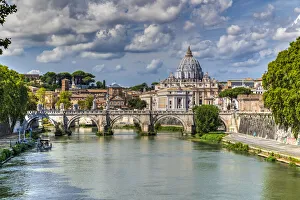 Tiber Prints: Tiber river and St. Peters Basilica church, Rome, Lazio, Italy