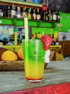 Cocktail Prints: Tiburon Rum Cocktail at Swing Bar, Secret Beach, Ambergris Caye, Belize District, Belize
