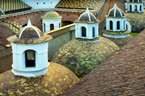 Ecuadorian Prints: Tiled Cupolas Seperate The Rooftops of The Metropolitan Cathedral and Iglesia El Sagrario