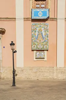 Tiled Prints: Tiled religious icon on Basilica de la Mare de Deu dels Desemparats, Valencia, Spain