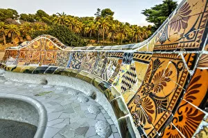 Images Dated 4th February 2021: Tiled serpentine bench, Park Guell, Barcelona, Catalonia, Spain