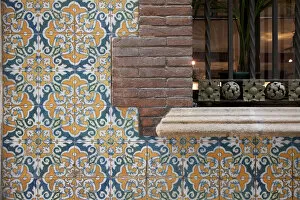 Tiled wall of cafe, Barri Gotic, Barcelona, Spain