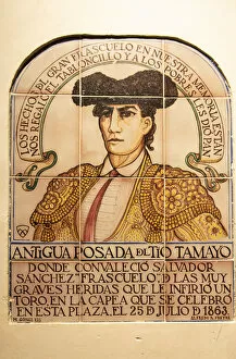 A tilework depicting a famous bullfighter (torero) that was hurt by a wild bull during