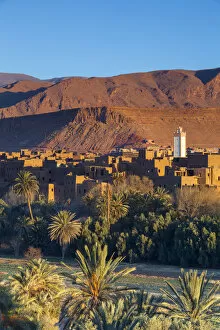 Images Dated 2nd August 2012: Tinerhir Kasbahs & Palmery illuminated at sunset, Tinghir, Morocco