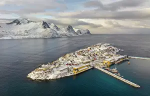 Troms County Prints: The tiny island and fishing village of Husoy in winter, Senja, Troms county, Norway