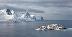 Troms Prints: The tiny island and fishing village of Husoy in winter, Senja, Troms county, Norway