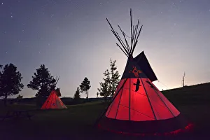 Images Dated 29th May 2013: Tipi camp at night, Lakota Sioux Tipis, Custer County, Black Hills, Western South Dakota
