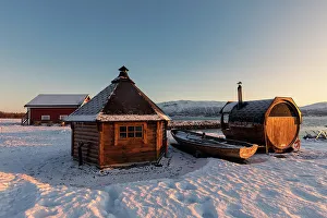 Norwegian Sea Prints: tipical lodge for sauna near Tromso, Troms County, Norway