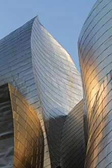 Images Dated 9th April 2017: Titanium-clad exterior of the Guggenheim museum at sunset, Bilbao, Biscay, Spain