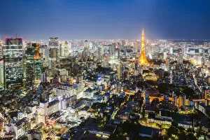 Images Dated 31st October 2018: Tokyo tower and city at dusk, Tokyo, Japan