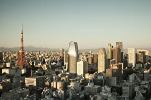 Shiodome Prints: Tokyo Tower and Mt. Fuji from Shiodome, Tokyo, Japan