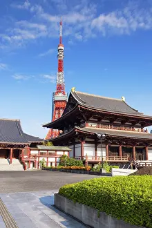 Religious Architecture Prints: Tokyo Tower and Zojo-ji Temple, Tokyo, Japan