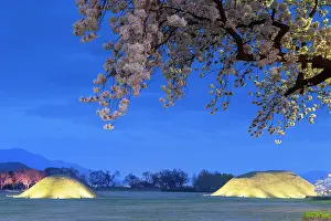Royal Tombs Prints: Tombs of Inwang-dong (UNESCO World Heritage Site) at dusk, Gyeongju, South Korea