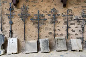 Ceska Republika Prints: Tombstones of important people from Loket situated at courtyard of Loket Castle, Loket