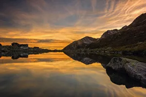Adamello Park Gallery: Tonolini refuge at Sunset, Adamello park, Brescia province, Lombardy, Italy
