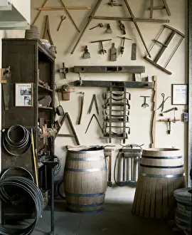 Craftsmanship Prints: Tools for making wine barrels in the coopers workshop at Muga winery