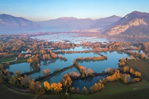 Torbiere del Sebino marshy lands at sunset. Provaglio d'Iseo, Brescia province, Lake district, Lombardy, Italy